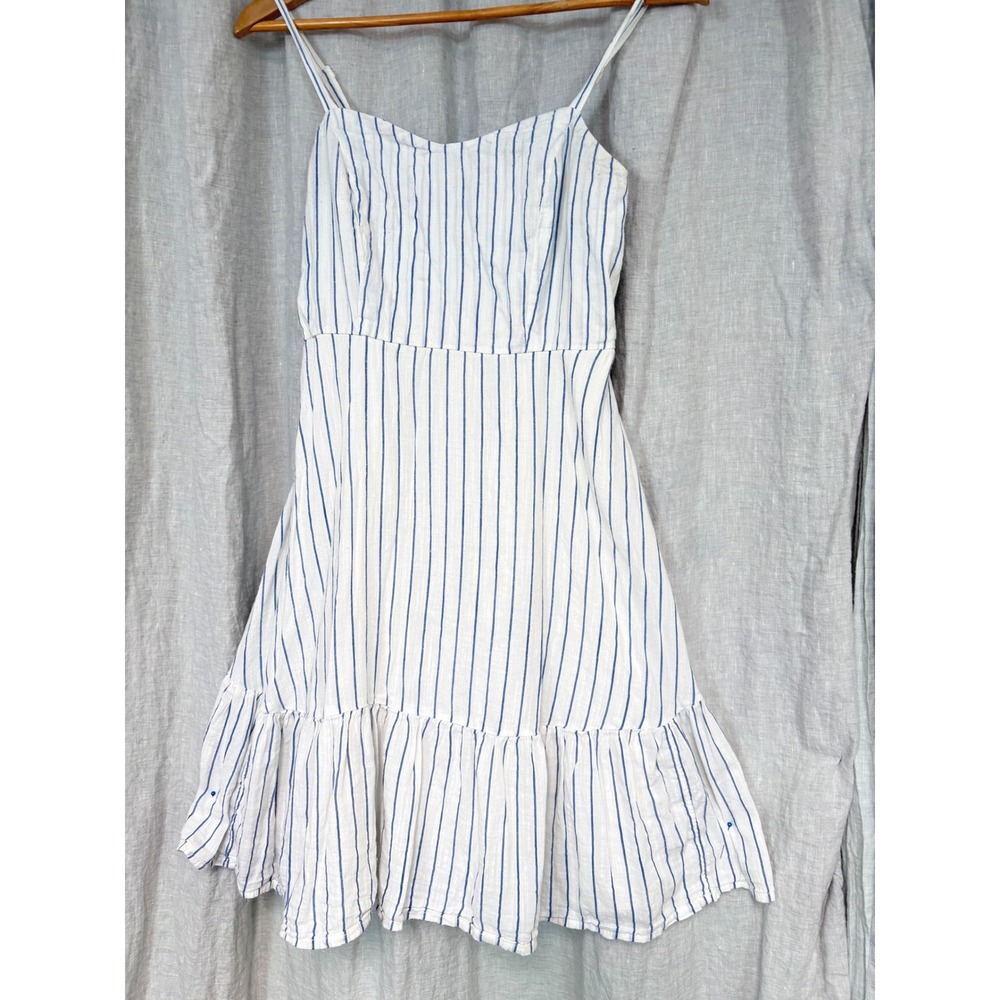 Old Navy Womens Blue White Striped Smocked Back Ruffle Mini Dress Size M - Picture 1 of 8